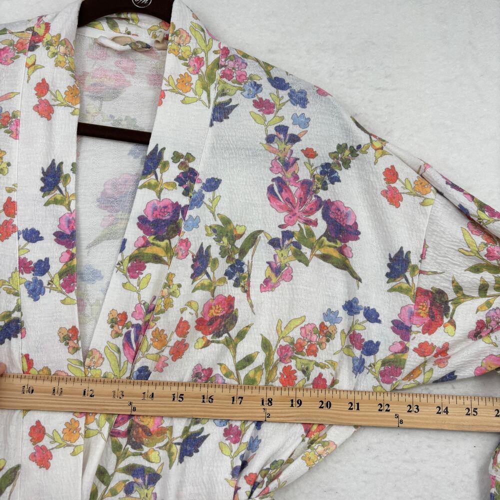 Soft Surroundings Bath Robe Size M White Multi Floral Belted Pockets Stretch - Picture 8 of 11